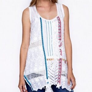 Johnny Was Sleeveless Georgette‎ Embroidered Lace Tunic Top Medium